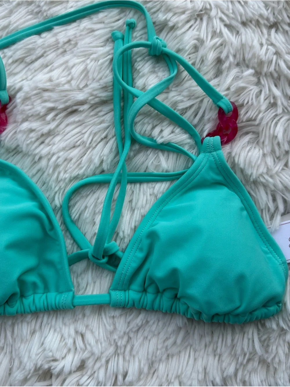Salt & Cove Teal Triangle Bikini Top with Pink Accent Rings